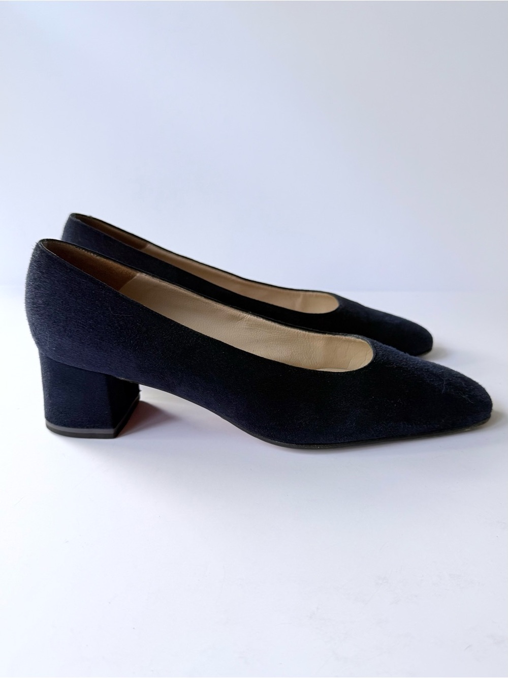 Christian Louboutin Vintage Classic Navy Suede Low Block Heel Pumps 37 - Picture 4 of 13